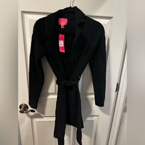 Lilly Pulitzer Dalvin Cardigan Black Teddy Belted Sweater XXS NWT